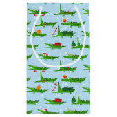 Feestelijke krokodillen in kerstkostuums patroon klein cadeauzakje (Achterkant)