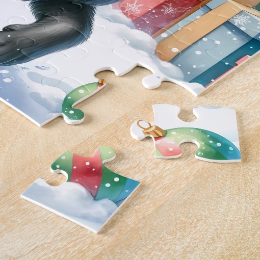 Feestelijke Labrador Retriever Puppy Kersthond Legpuzzel (Zijkant)