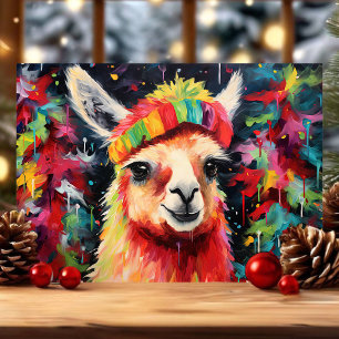 Feestelijke lama kleurrijke kerst feestdagen kaart