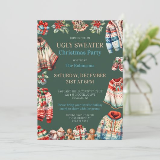 Feestelijke lelijke Kersttrui Uniek Feest Kaart (Staand voorkant)