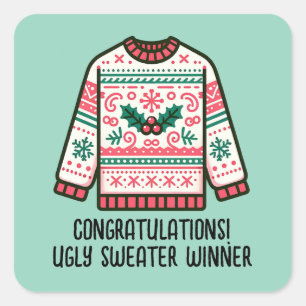 Feestelijke lelijke kersttrui winnaar wedstrijd sp vierkante sticker