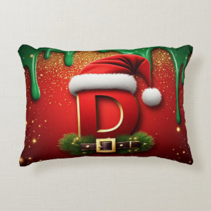Feestelijke letter D met rode hoed riem en dennent Accent Kussen