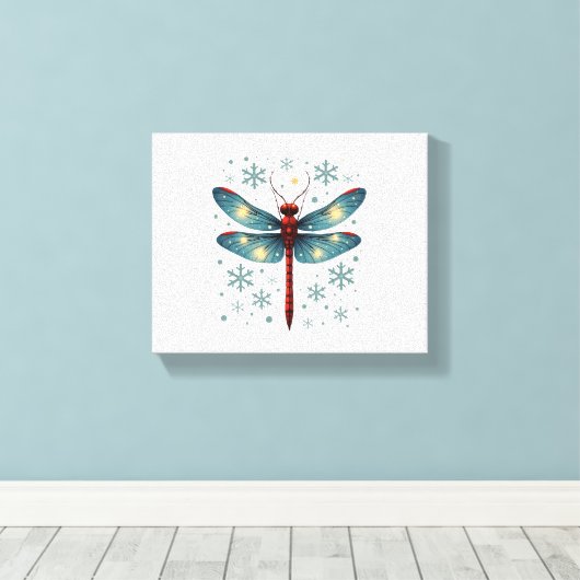 Feestelijke libel gloed canvas afdruk (Insitu (Houten vloer))