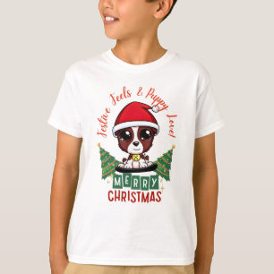 Feestelijke lieve puppy op slee Kerstvakantie Kind T-shirt