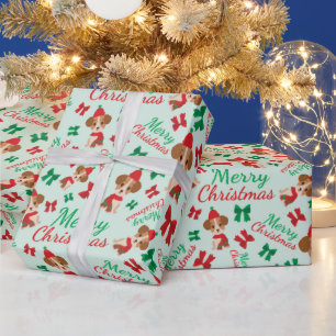 Feestelijke linten Schattigee honden Kerst Licht G Cadeaupapier