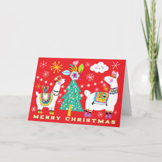 Feestelijke Llamas Kerstboom Wenskaart Kaart