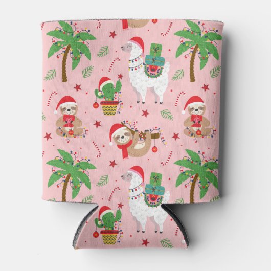 Feestelijke luiaards en lama's vakantiepatroon blikjeskoeler (Voorkant)
