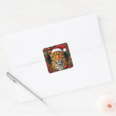 Feestelijke luipaard met kerstmuts vierkante sticker (Envelop)