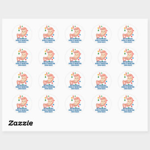 Feestelijke maagcartoon voor vakantiegastrohelden ronde sticker