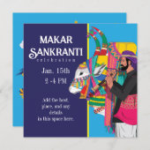 Feestelijke Makar Sankranti Versierde Koe Kaart (Voorkant / Achterkant)