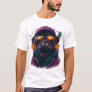 Feestelijke Mardi Gras Pug Kleurrijk T-shirt