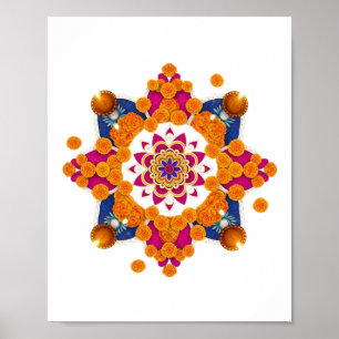 Feestelijke Marigold & Diya Rangoli Muurkunst Poster