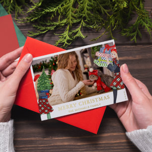 Feestelijke Meisjes Kerst Illustratie met Foto Roo Folie Feestdagenkaart