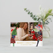 Feestelijke meisjes Kerstillustratie foto Folie Feestdagen Briefkaart (Staand Voorkant)