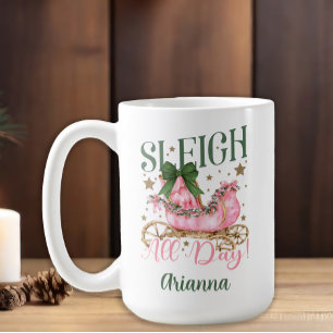 Feestelijke Meisjesachtige Roze Slee All Day Kerst Koffiemok