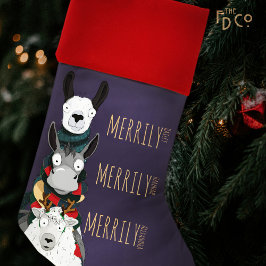Feestelijke "Merrily" Grappige schapenezel Llama P Kerstsok