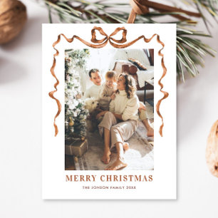Feestelijke Merry Christmas Boho Bow Ribbon 2 Foto Briefkaart