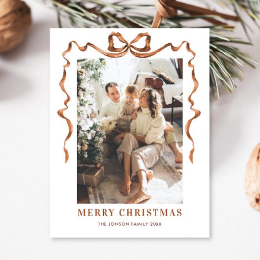 Feestelijke Merry Christmas Boho Bow Ribbon 2 Foto Briefkaart