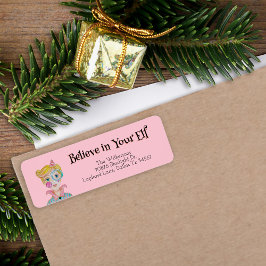 Feestelijke Minimal Christmas Hand Drawn Elf Pet Etiket