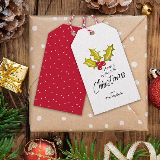 Feestelijke Minimal Holly Berries Whimsical Christ Cadeaulabel