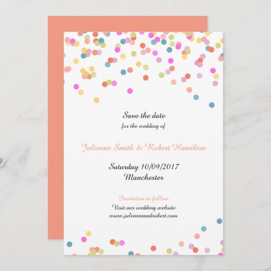 Feestelijke moderne Confetti bruiloft Save the Dat Save The Date (Voorkant / Achterkant)