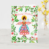 Feestelijke moderne folk engel kerst kaart (Gele Bloem)