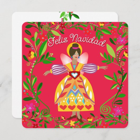 Feestelijke Moderne Folkloristische Engel Spaans P Feestdagenkaart (Voorkant / Achterkant)