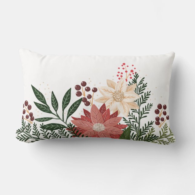 Feestelijke & Moderne Kerst Poinsettia Vakantie Kussen (Voorkant)