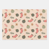 Feestelijke Moderne Kerst Sokken Patroon Set van 3 Inpakpapier Vel (Voorkant)