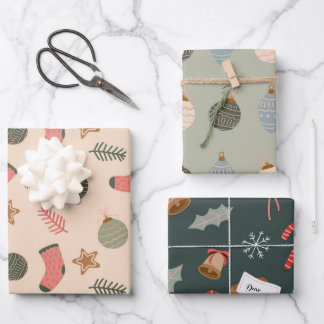 Feestelijke Moderne Kerst Sokken Patroon Set van 3 Inpakpapier Vel