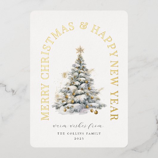 Feestelijke moderne kerstboom folie feestdagenkaart (Voorkant)