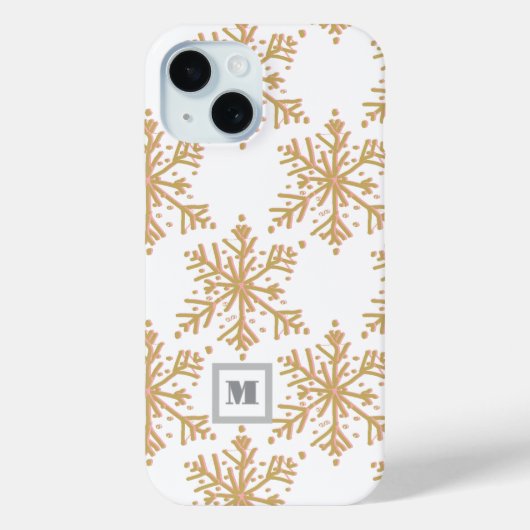 Feestelijke monogram elegant gouden sneeuwvlok pat Case-Mate iPhone case (Achterkant)