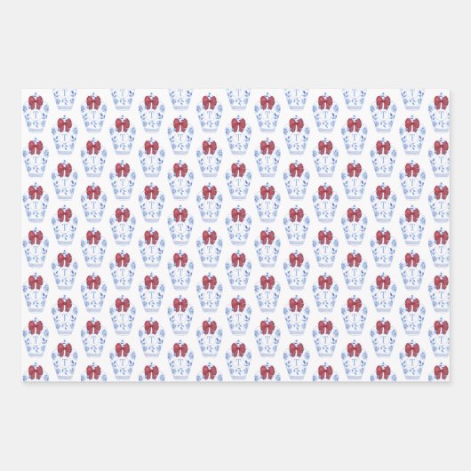 Feestelijke Monogram Ginger Jar Met Rode Boog Kers Inpakpapier Vel (Voorkant 2)