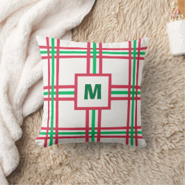 Feestelijke Monogram Moderne Rood Groen Plaid Vaka Kussen