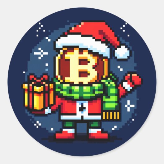 Feestelijke munt Man Funny Pixel Art Christmas Des Ronde Sticker (Voorkant)