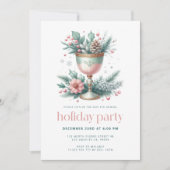 Feestelijke Munt & Roze Kerstmiskelk Uitnodiging (Voorkant)