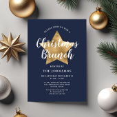 Feestelijke Navy Blue Gold Star Kerstbrunch Kaart