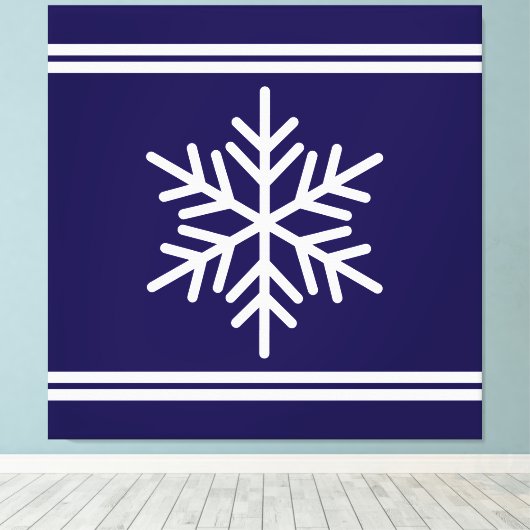 Feestelijke Navy Blue White Racing Stripes Snowfla Canvas Afdruk (Insitu (Houten vloer))