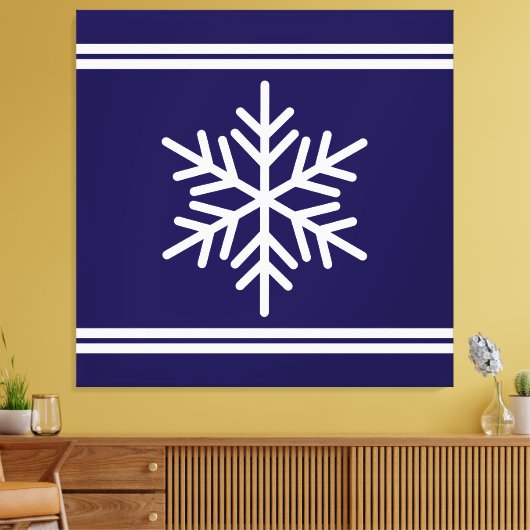 Feestelijke Navy Blue White Racing Stripes Snowfla Canvas Afdruk (Insitu (Woonkamer))
