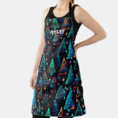 Feestelijke Neon Kerstbomen Patroon Monogram Schort (Insitu)