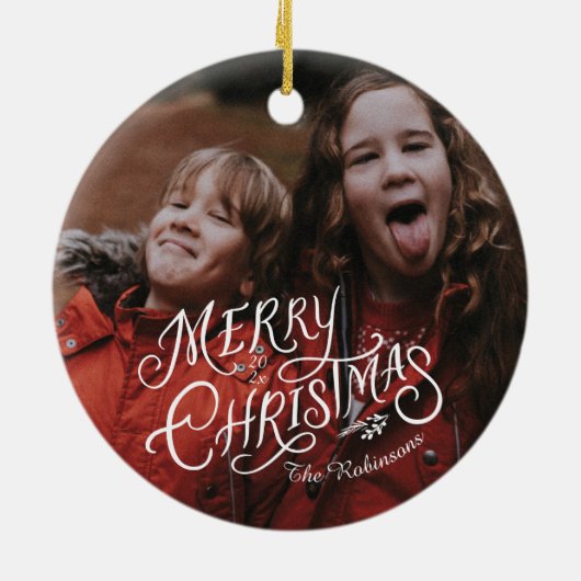 Feestelijke nostalgie Vrolijk Kerstfeest Keramisch Ornament (Achterkant)