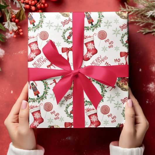 Feestelijke Notenkraker & Rode strik Kerstvakantie Cadeaupapier