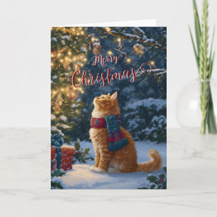 Feestelijke Oranje Kat Kerst Groet Vouwkaart Feestdagen Kaart