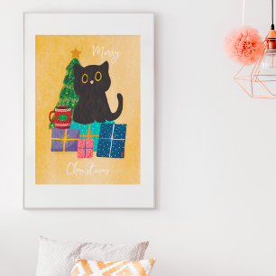 Feestelijke oranje kerst schattige kat koffie muur poster