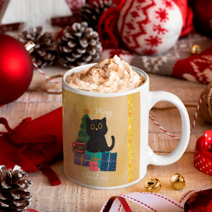 Feestelijke Oranje Prettig Kerstfeest Zwarte Kat K Koffiemok