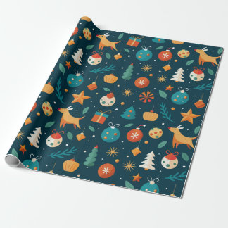 Feestelijke Ornamenten en rendierpatroon Cadeaupapier