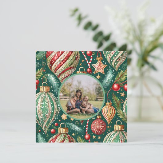 Feestelijke Ornamenten Foto Feestdagenkaart (Staand voorkant)