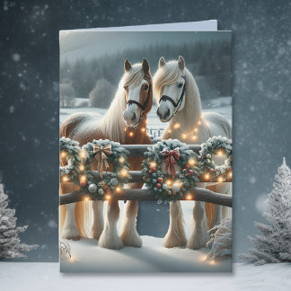 Feestelijke paarden en kerstverlichting kaart