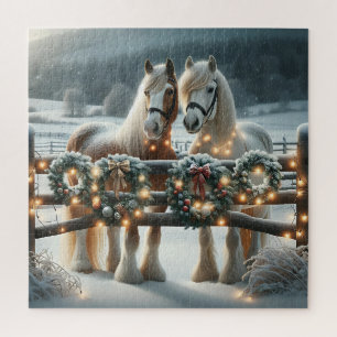 Feestelijke paarden en kerstverlichting legpuzzel