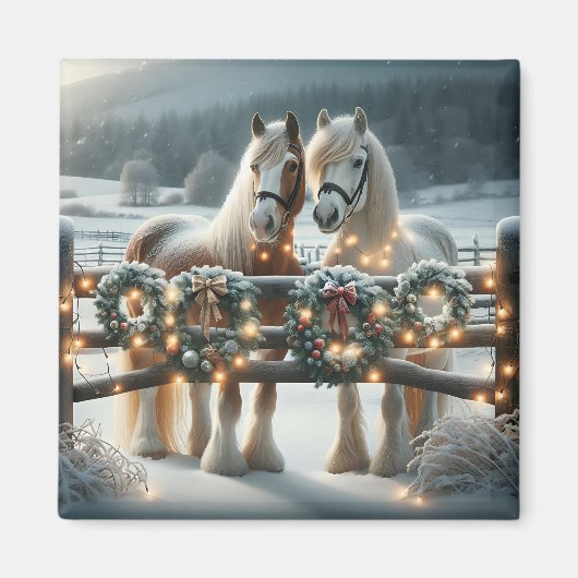 Feestelijke paarden en kerstverlichting magneet (Voorkant)